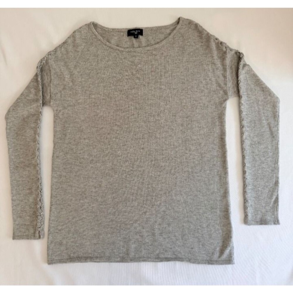 Color Works Izy Gray Braided Sleeve Pullover Sweater S